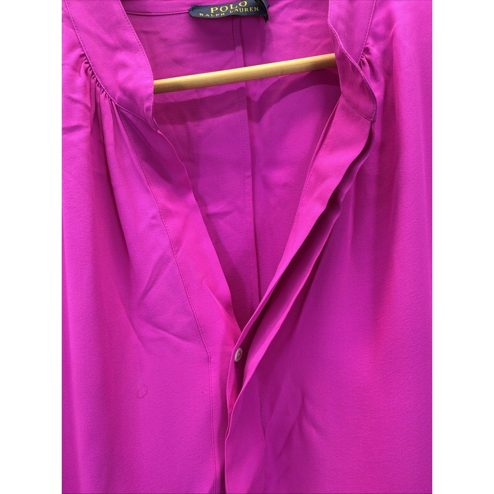 Polo Ralph Lauren Women's Size L 100% Silk Blouse Hot Pink V Neck Office Travel - Picture 2 of 8